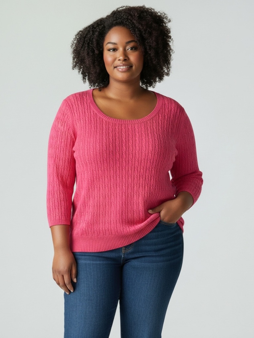 Classic Cable-Knit Scoop Neck Sweater - Coral